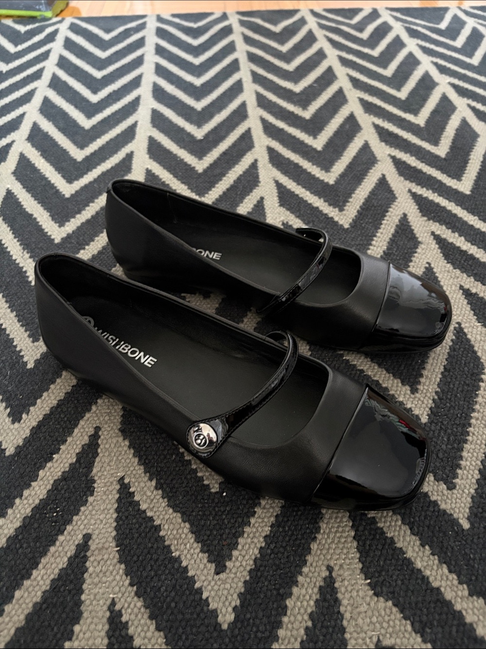 Miu Miu Inspired Black Mary Jane Flats with Patent Toe